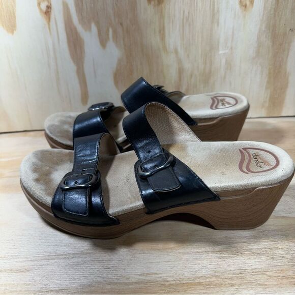 Dansko Black Leather Wedge Sandals Women’s Size 8.5 - Picture 1 of 9